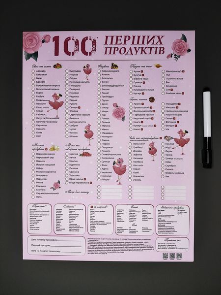 Планер Фламинго 100 первых продуктов картонный 30*40 см 19 фото