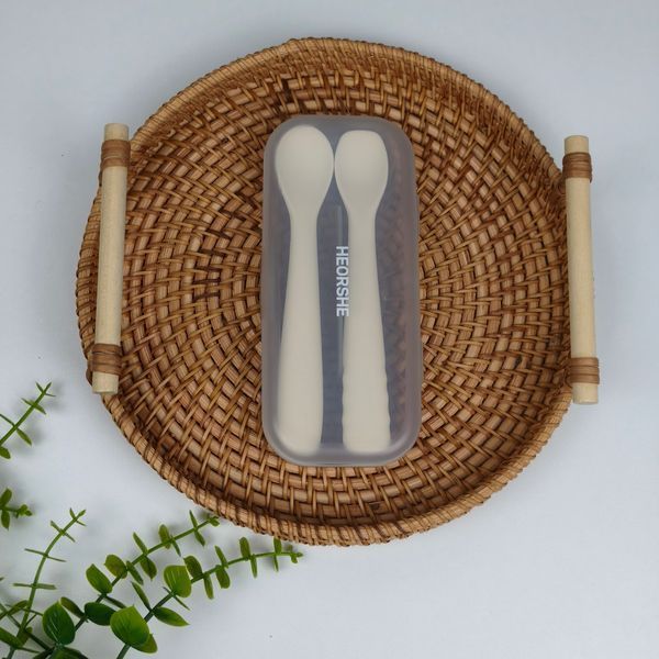 Набір силіконових ложок HEORSHE Baby Feeding Spoon Set 2 шт, для першого прикорму, м'які, 6+ міс 2127 фото