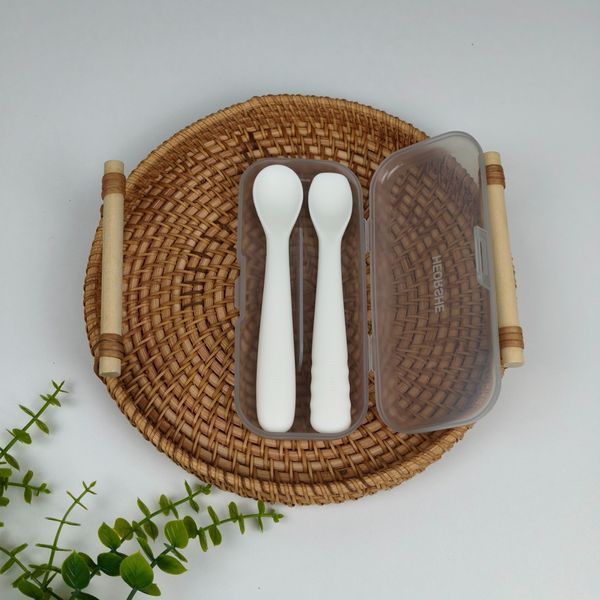 Набір силіконових ложок HEORSHE Baby Feeding Spoon Set 2 шт, для першого прикорму, м'які, 6+ міс 2127 фото