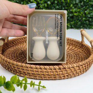 Дитячий набір ложка + виделка HEORSHE Tiny Spoon Fork Set, силіконова ручка, 6+ міс 2128 фото