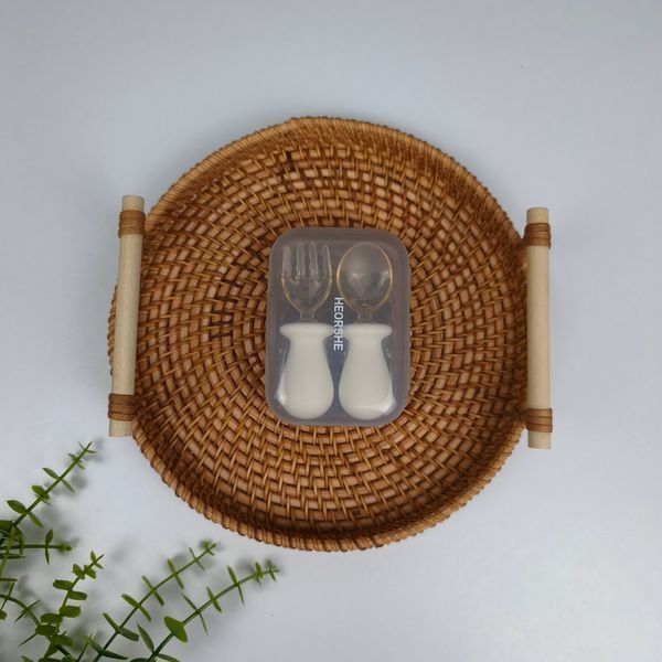 Дитячий набір ложка + виделка HEORSHE Tiny Spoon Fork Set, силіконова ручка, 6+ міс 2128 фото