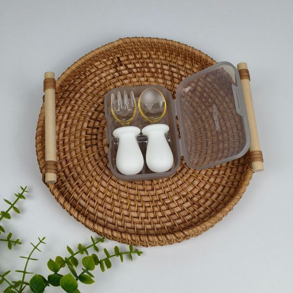 Дитячий набір ложка + виделка HEORSHE Tiny Spoon Fork Set, силіконова ручка, 6+ міс 2128 фото